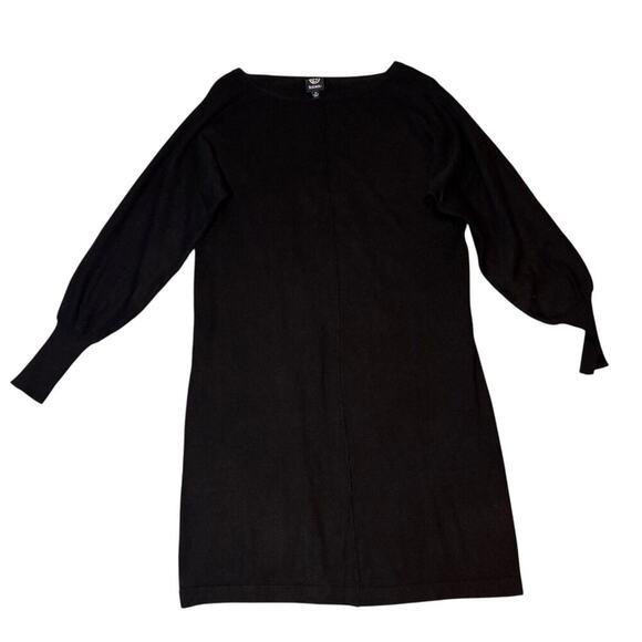 Bobeau Black Knit Midi Sweater Dress Puff Sleeve Winter Work Casual Chic M - Picture 2 of 5